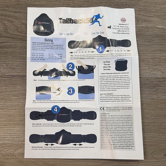 MANAMED Tailback 50 Universal Back Brace Adjusts 25" to 68" TB050 NEW - Picture 5 of 7